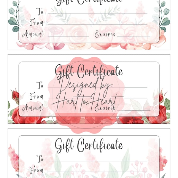 Blank Gift Certificates Spring Floral Spray Watercolor