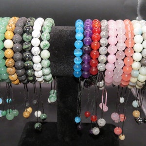 8mm Adjustable Crystal/Mineral Bracelets