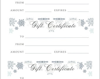 Winter and Holiday Blank Gift Certificates - Snowflakes