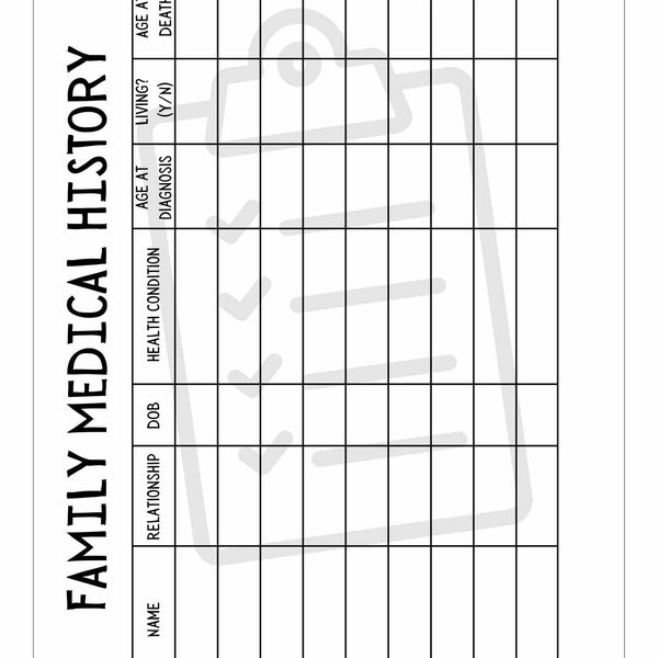 Family Medical History Journal Tracker Log