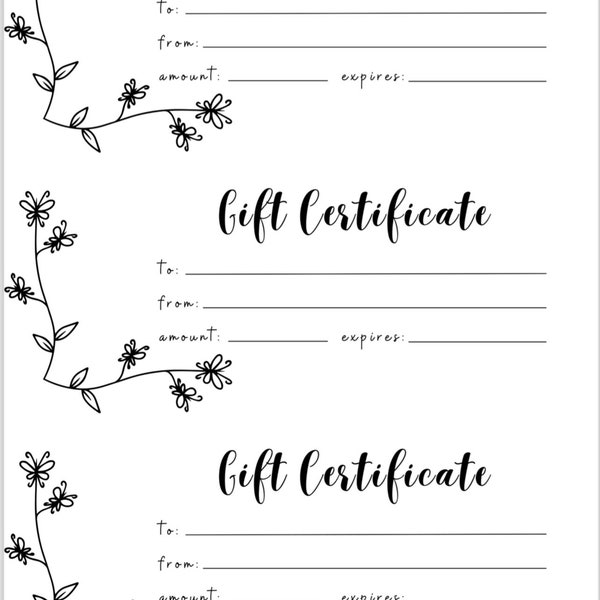 Blank Gift Certificates - Simple Floral