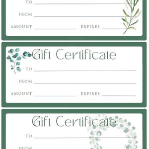 Blank Gift Certificates - Greenery Border