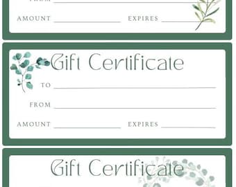 Blank Gift Certificates - Greenery Border