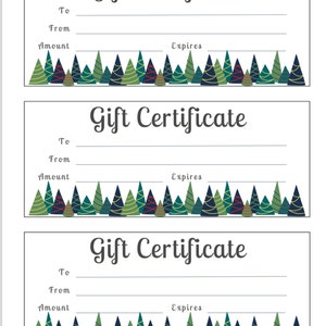 Winter and Holiday Blank Gift Certificates - Decorated Trees