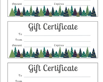 Winter and Holiday Blank Gift Certificates - Decorated Trees