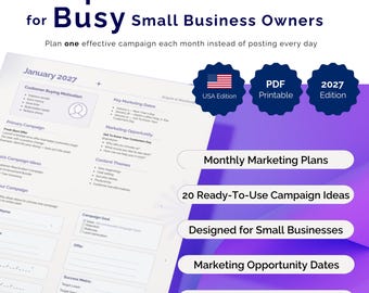Calendario de marketing para pequeñas empresas 2027 / Planificador de campañas / Planificador de promociones mensuales / Kit de herramientas de marketing empresarial imprimible