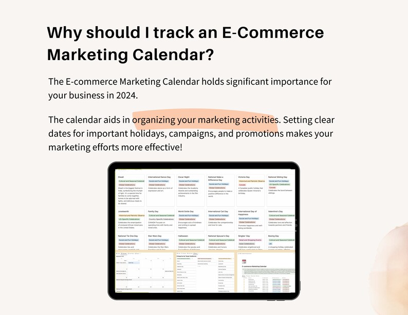 Buy 2024 Marketing Calendar Notion Template, Important Days