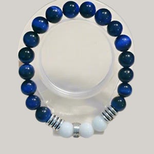 Pulsera de jade blanco y ojo de tigre azul, con piedras preciosas genuinas de ojo de tigre y jade, calidad grado A+, 10 mm, elige con o sin dije