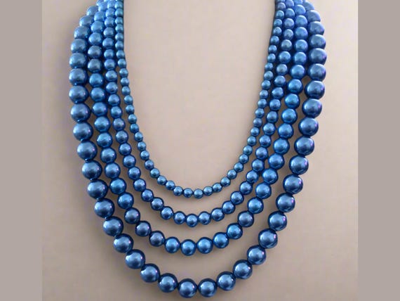 Royal blue pearl necklace discount