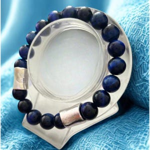 Blue Tiger Eye Bracelet: Grade A Gemstones with Silver or Gold Accent