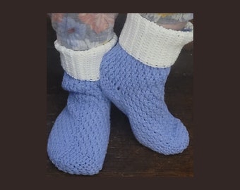 Light Blue and White Crocheted Foot Warmers, Crocheted Foot Warmers, Made with 100% Cotton and hand crochet by Mallory! Sold as a pair