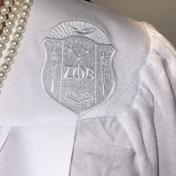 All White Robe with White Embroidered Zeta Phi Beta Shield