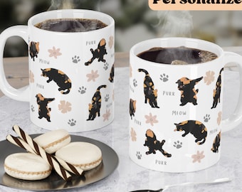 三毛猫好きの方へのカスタムおもしろ猫マグカップギフト、パーソナライズされた三毛猫コーヒーマグ、猫好きの女性へのギフト、お母さん、姉妹、娘さんへのギフト