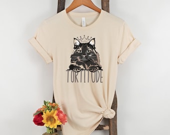 Tortoiseshell cat t-shirt gift for cat lover, Tortitude funny top, tortie cat lover gift, custom cat name shirt, cat face, cat gift for wife