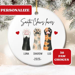 Spersonalizowana ozdoba świąteczna w kształcie kociej łapki, spersonalizowana ozdoba dla zwierząt 2025, właściciel kota szylkretowego, prezent dla miłośnika kotów, uroczy prezent dla kociej mamy, szylkretowy