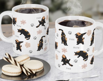 面白い三毛猫マグカップ 11オンス、猫好きの方への三毛猫ギフト、三毛猫コーヒーマグ、猫好きの女性へのギフト、お母さん、姉妹、娘さんへのギフト