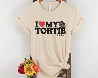 Gepersonaliseerd I love my Tortie-kattent-shirt, cadeau voor schildpadkattenliefhebber, shirt katteneigenaar, shirt met ronde hals kattenthema cadeau, top kattenmoeder