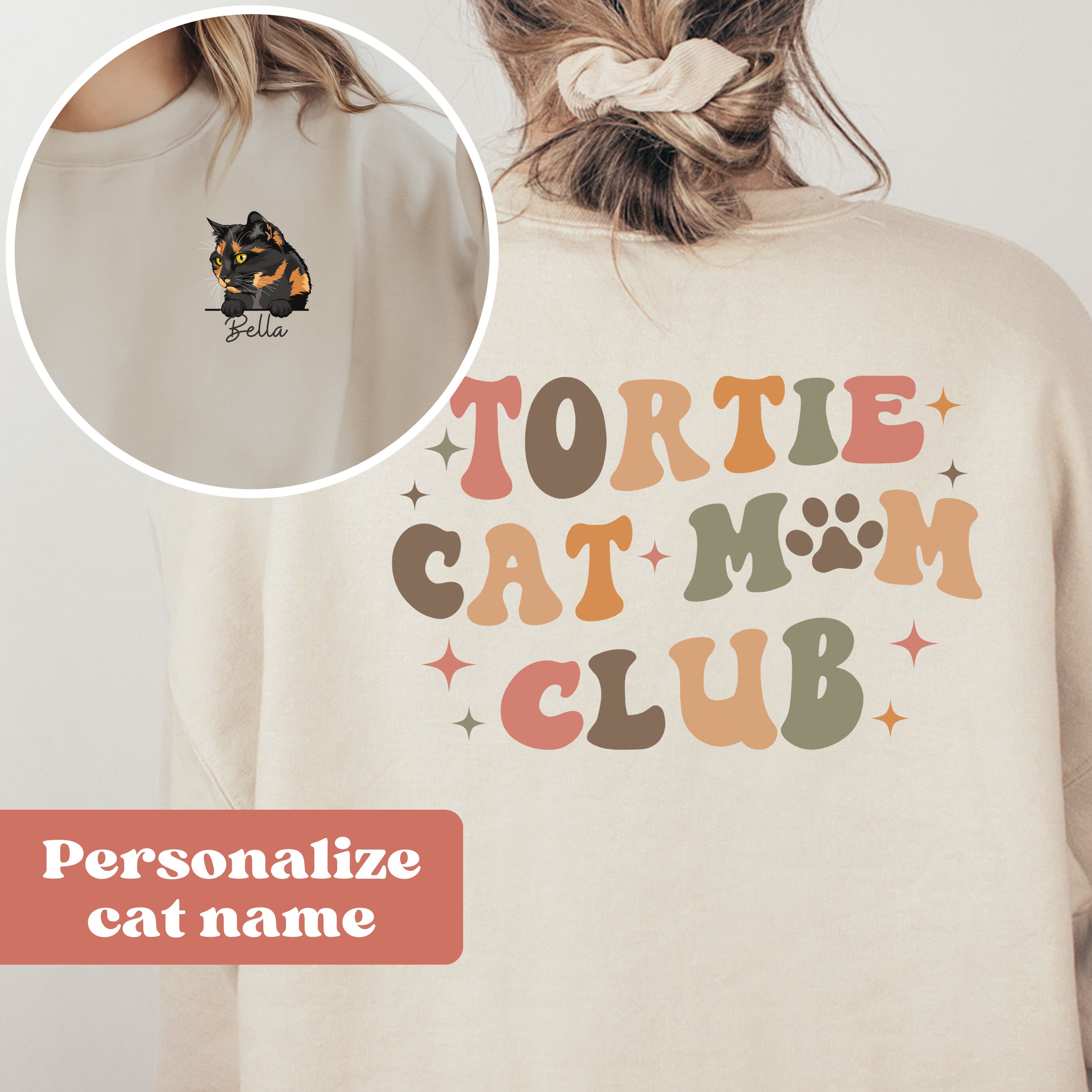 Personalized Cat Mom Sweatshirt, Tortie Cat Mama Sweatshirt, Custom Cat
