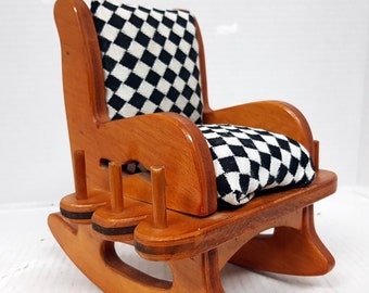 Sewing Caddy, 7.5 in., Wood Rocking Chair, Sewing Pin Cushion, Sewing Rocking Chair,  Thread Spool Holder, Hand-made Sew Caddy
