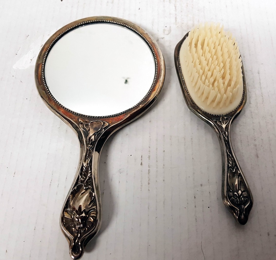 Vintage Mirrorbrush Set, 2 Piece Set, Silver Plated Mirrorbrush, Hair
