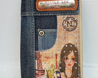 Nicole Lee clutch, dames portemonnee, vintage portemonnees, gemaakt in de VS, vintage handtassen, dames clutch, denim clutch