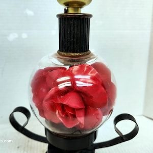Lámpara de rosa vintage, 16 pulgadas, lámpara retro, lámpara de mediados de siglo, lámpara de 1950, lámpara portátil vintage, lámpara eléctrica retro, rosas encapsuladas