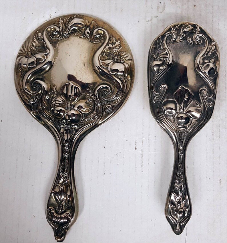Vintage Mirrorbrush Set, 2 Piece Set, Silver Plated Mirrorbrush, Hair
