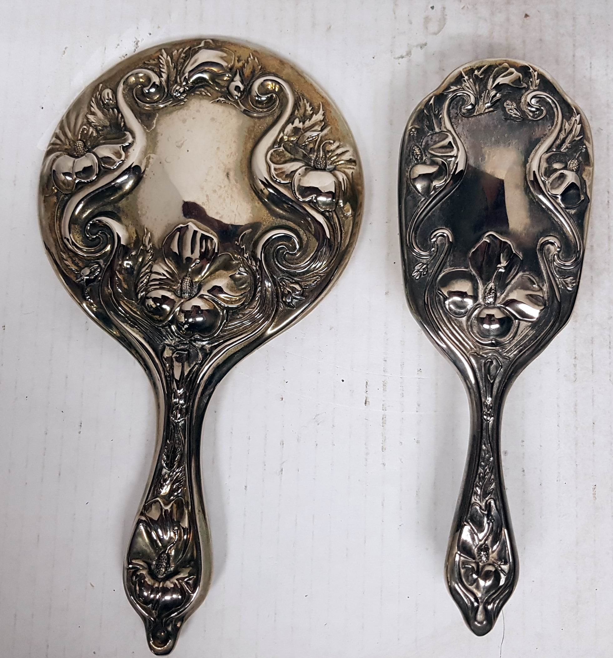 Vintage Mirrorbrush Set, 2 Piece Set, Silver Plated Mirrorbrush, Hair Care, Vintage Vanity Set