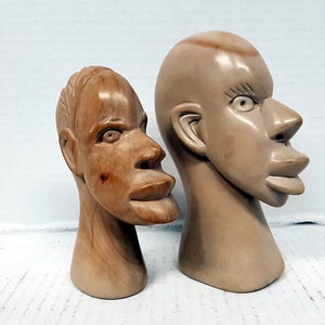 Female Male Busts, Vintage African,  Hand Carved, Light Marble, Pair of Busts, Tribal Art, African Art, Vintage African Art,