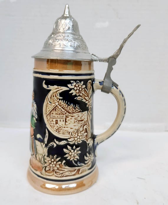 ドイツのビールジョッキ。7インチ、OBGM、本物のヴィンテージドイツ