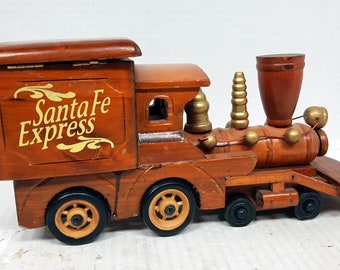 Santa Fe Express, Wood Train Engine, Wood Train, Stash Box, Vintage Train, Storage Box, Box Collector, Display Train Engine