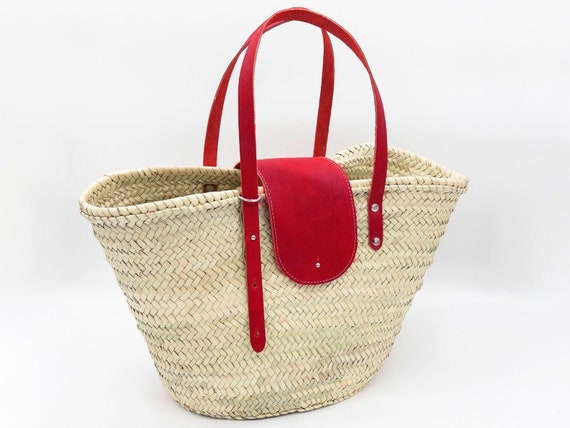 French Basket for shopping, Moroccan Basket, Straw Basket, tote bag, beach  bag, market basket (Small)
