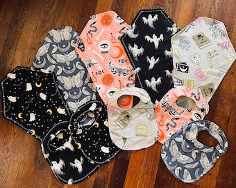 Coffin Burp Cloths And Bibs | Matching Sets | Spooky Baby Accessories