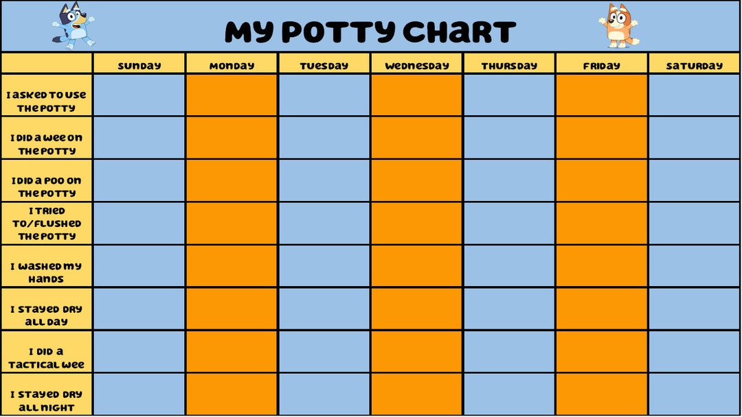 Potty Training Chartblueydigital Downloadinstant Downloadprintable Etsy