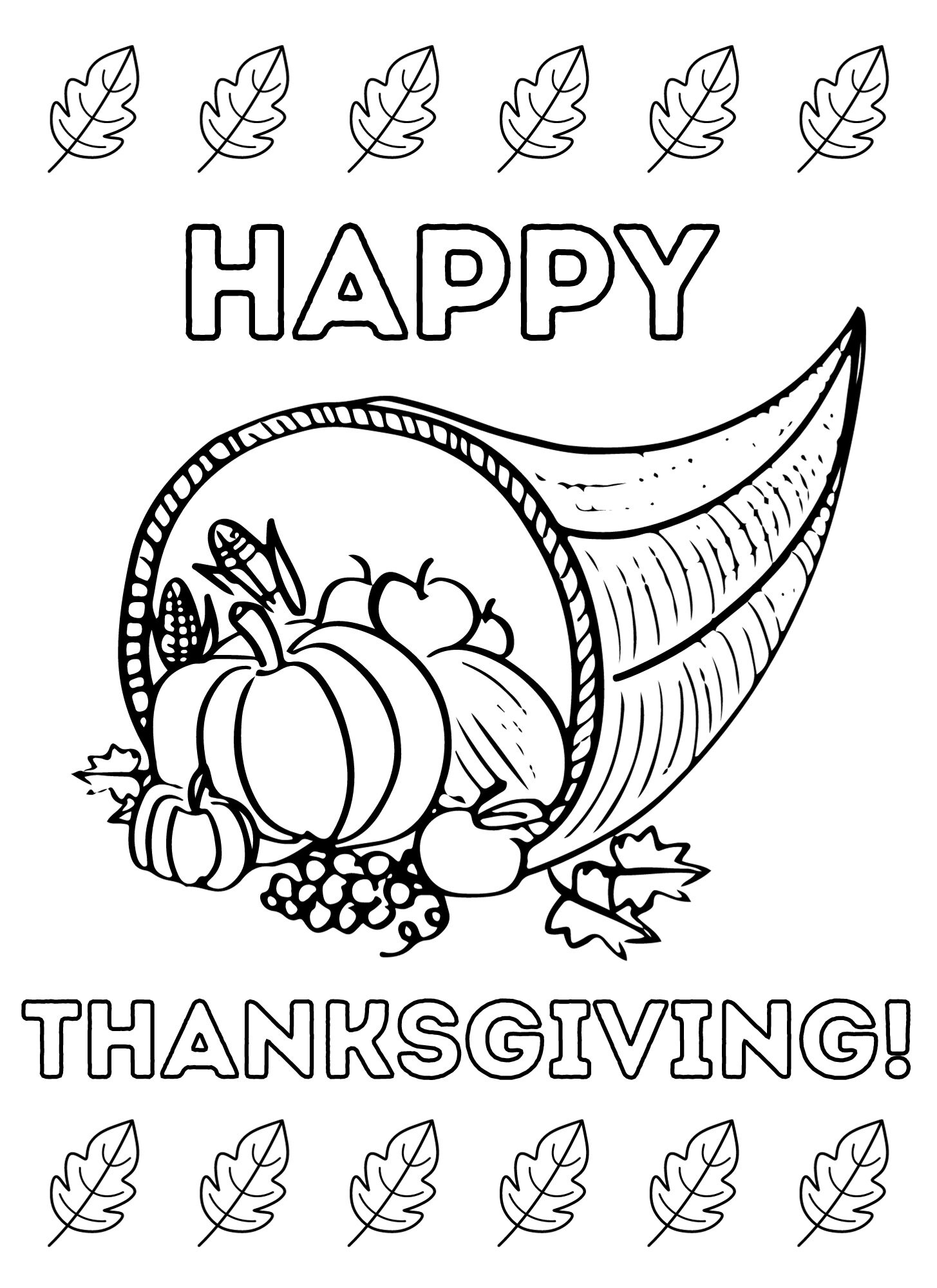 Happy Thanksgiving Cornucopia Coloring Page Digital - Etsy