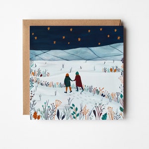 Tarjeta de Navidad de Winter Walk Starry Sky