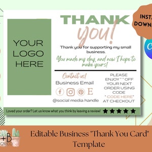cartão de agradecimentos editável do negócio | Pequenas Empresas | obrigado cartão comemorativo | Modelo Canva | obrigado modelo | Customizável