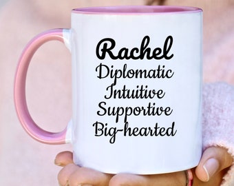 Rachel Mug, Name Meaning Mug, Rachel Character Trait Mug, Gift Idea for Rachel, Beautiful Coffee Cup, Ceramic Rachel Mug