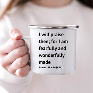 I Will Praise Thee Camper Mug, Psalms 139 v 14 Camper Mug, Scripture Camper Mug to Goddaughter, Affirmation From Godmother, Godchild Gift...