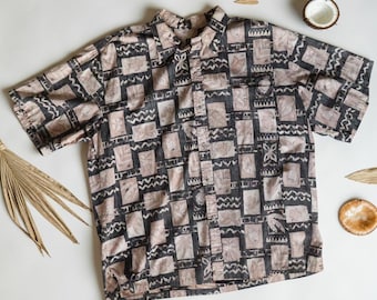 Auténtica camisa hawaiana vintage / Tori Richard Estampado tropical beige/negro / Camisa Aloha para hombre / Talla XXL