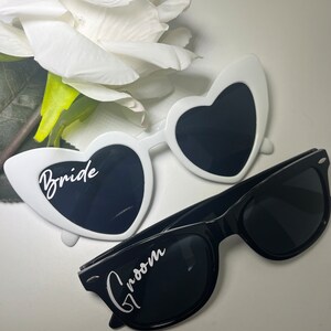 Bride & Groom Heart Sunglasses Bridal Occasion Wedding Party Hen Stag Secret Santa Christmas Bachelorett Custom Made