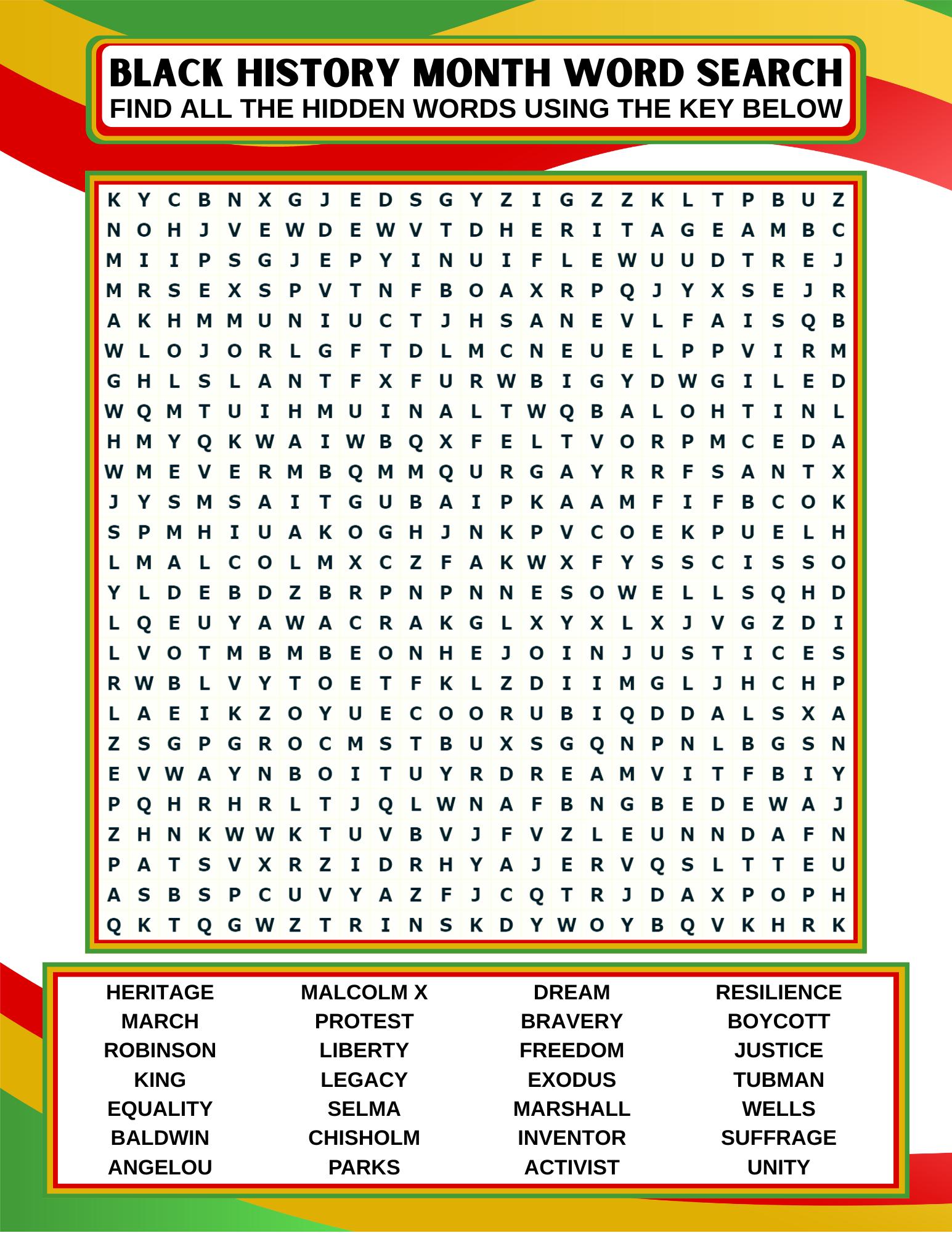 Black History Month Word Search Printable | BHM Classroom Activity for ...