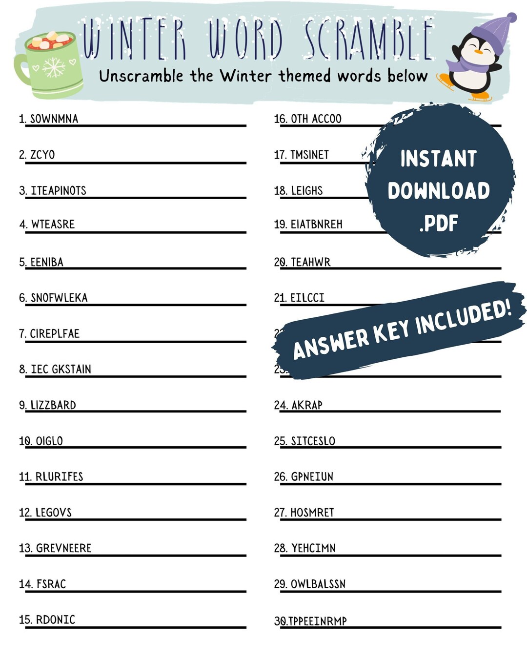 winter-word-scramble-puzzle-w-answer-key-printable-winter-puzzle-winter-activities-printable-games-seasonal-games-word-scramble-print-etsy for Free Word Scramble Maker Printable Winter Word Scramble Puzzle W/ Answer Key, Printable Winter Puzzle, Winter Activities, Printable Games, Seasonal Games, Word Scramble Print - Etsy for Free Word Scramble Maker Printable