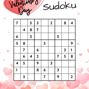 EASY Valentine's Day Sudoku Puzzle W/ Answer Key, Printable Valentine's ...