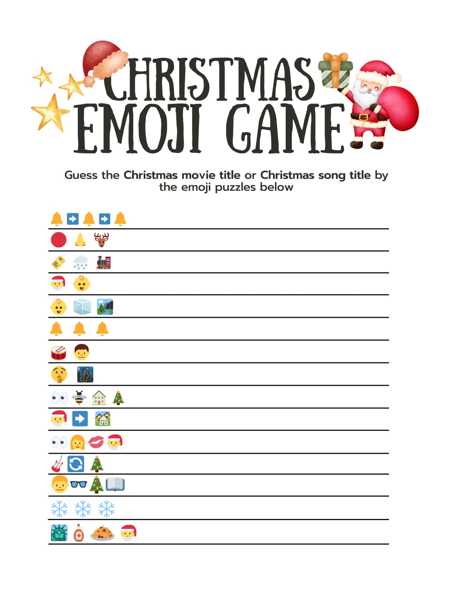 Christmas Emoji Game, Emoji Game With Answer Key, Printable Christmas Game, Christmas Activities