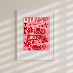 Arte de pared rosa para dormitorio de la Universidad Estatal de Ohio / Descarga digital / Impresión de collage Buckeye Spirit / Póster universitario imprimible