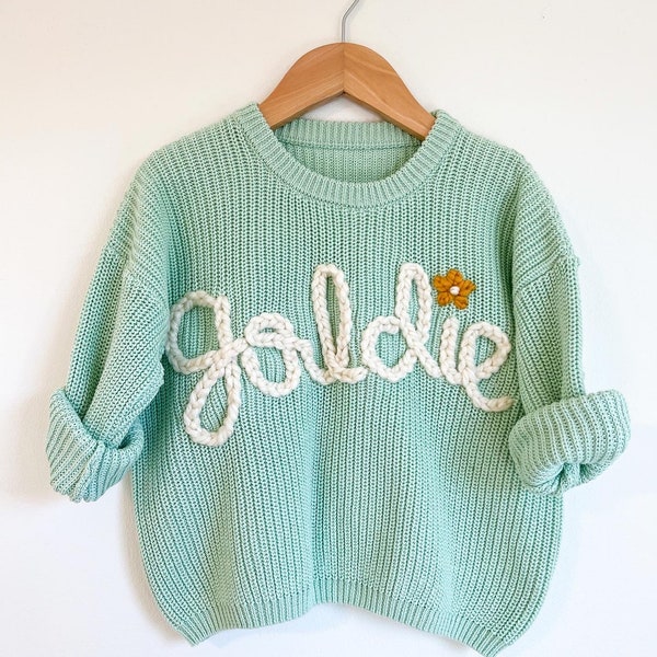 PERSONALIZED BABY + TODDLER Sweater, Hand Embroidered Knit Sweater, Embroidered Name Sweater, Custom Name Sweater for Baby and Toddler