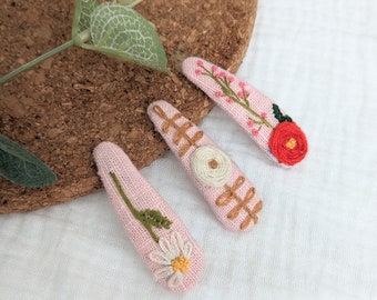 Embroidery hair clip Hair clips Flower snap clip Rose snap clip Gift for kids Gift for Girls snap clips Embroidered clip