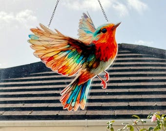 Robin in Flight Acrylic Window Wall Art Hanging Decor Suncatcher