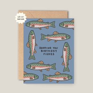 Geburtstags-Fische Karte, Grußkarte, Geburtstagskarte, Punny Geburtstagskarte, Karte Fischen, Karte Fischen, Karte Regenbogenforelle, Fischer-Karte